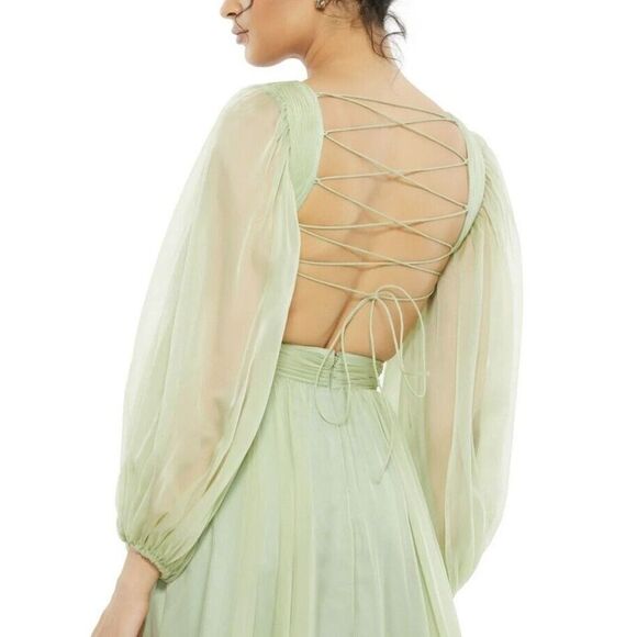 Mac Duggal Sz 8 Lace Up Chiffon Ruffle Tiered Goddess Gown Maxi Dress NWT $598 - Picture 11 of 15